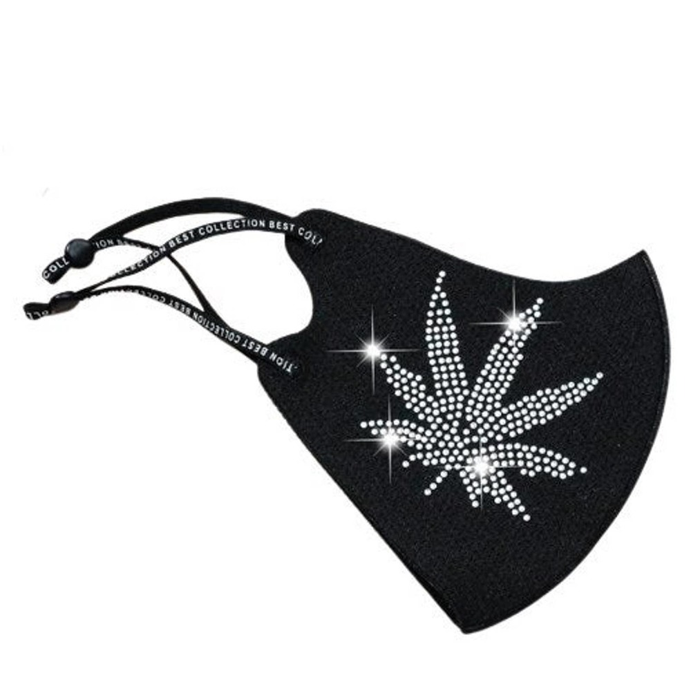 Marijuana Rhinestone Bling 420 Weed Leaf Face Mask - ADULT